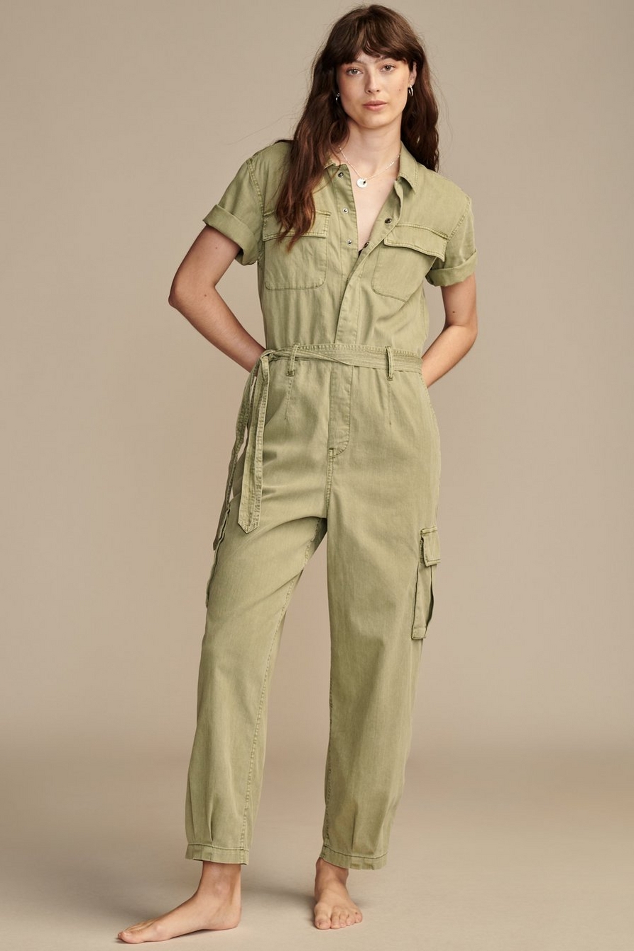 garment dyed short sleeve utility jumpsuit